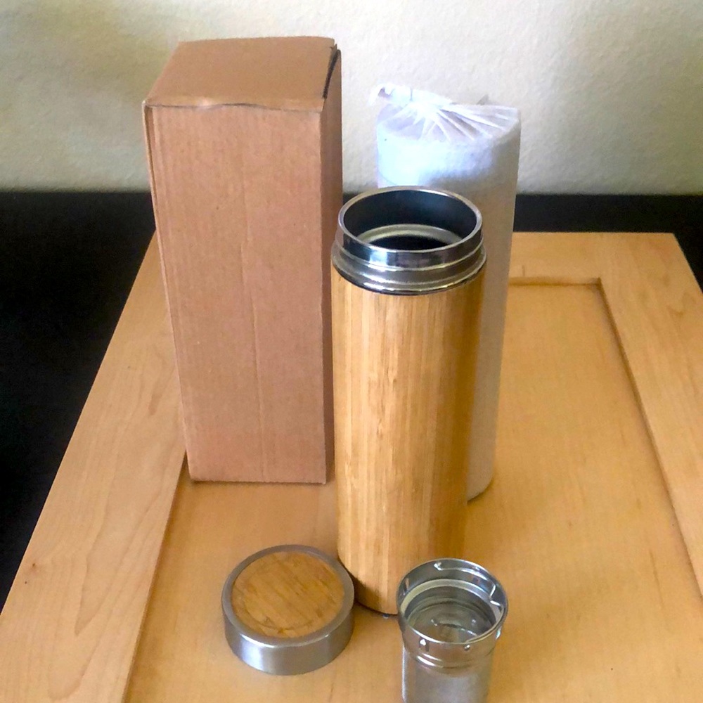 Insulated Bamboo water bottle and tea diffuser